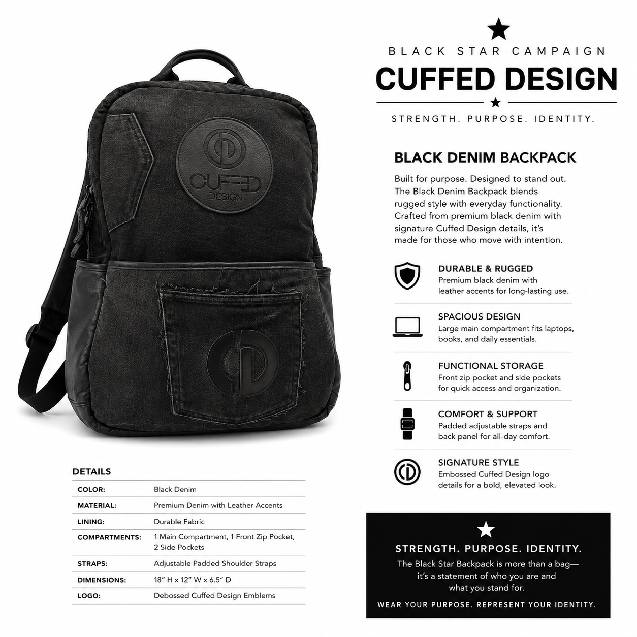Black Star Denim Backpack