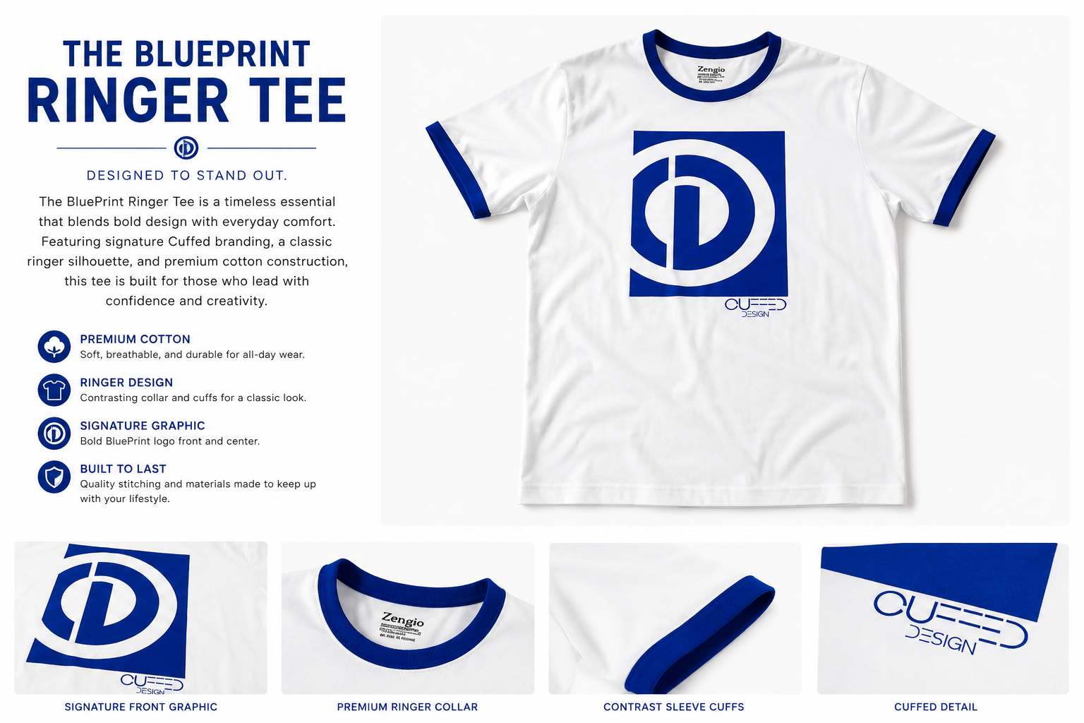 Cuffed BluePrint Ringer Tee